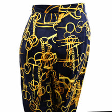 Gucci Vintage Capri Pants in Navy Linen with Gold Snaffle Print, UK10