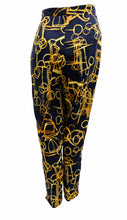 Gucci Vintage Capri Pants in Navy Linen with Gold Snaffle Print, UK10