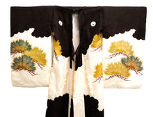 Vintage Child's Kimono in Black and White Jacquard Silk with Embroidered Eagle