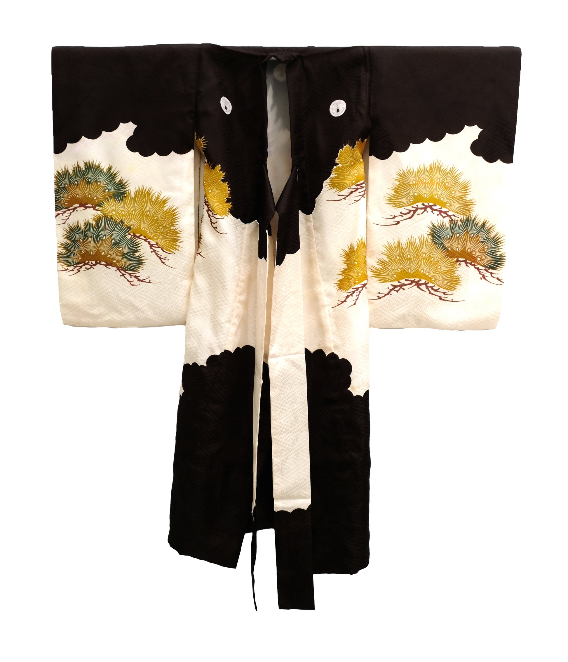 Vintage Child's Kimono in Black and White Jacquard Silk with Embroidered Eagle