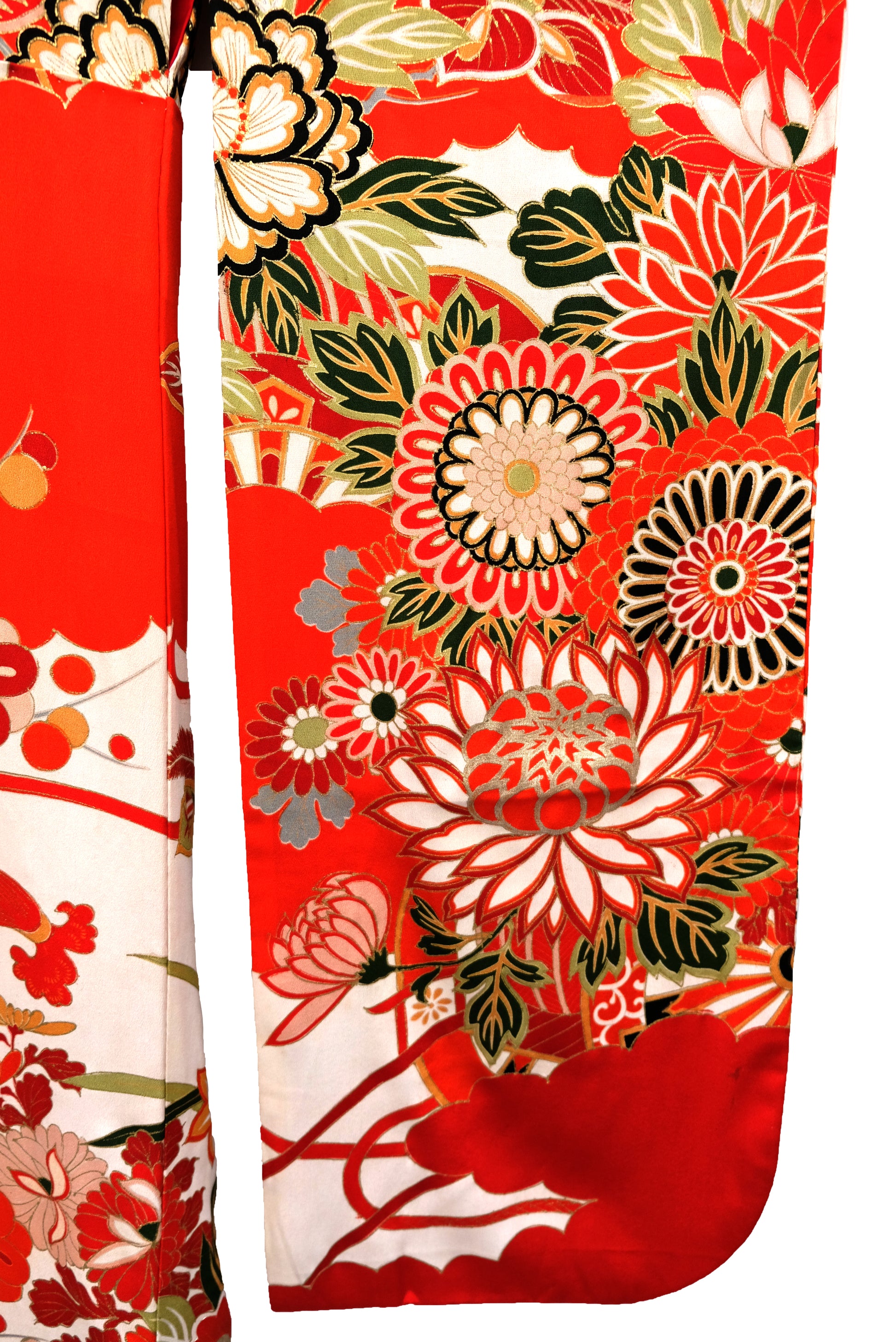 Vintage Kimono in Red, White, and Gold Floral Silk