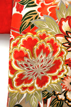 Vintage Kimono in Red, White, and Gold Floral Silk