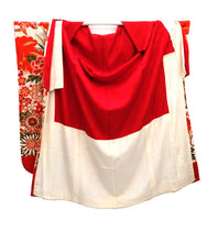Vintage Kimono in Red, White, and Gold Floral Silk
