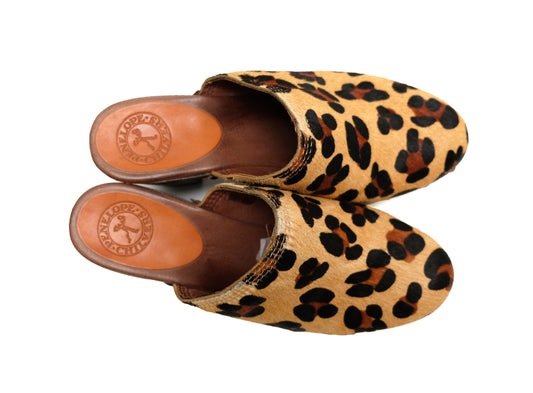 Penelope Chilvers Clogs in Leopard Print Pony Skin, EU41