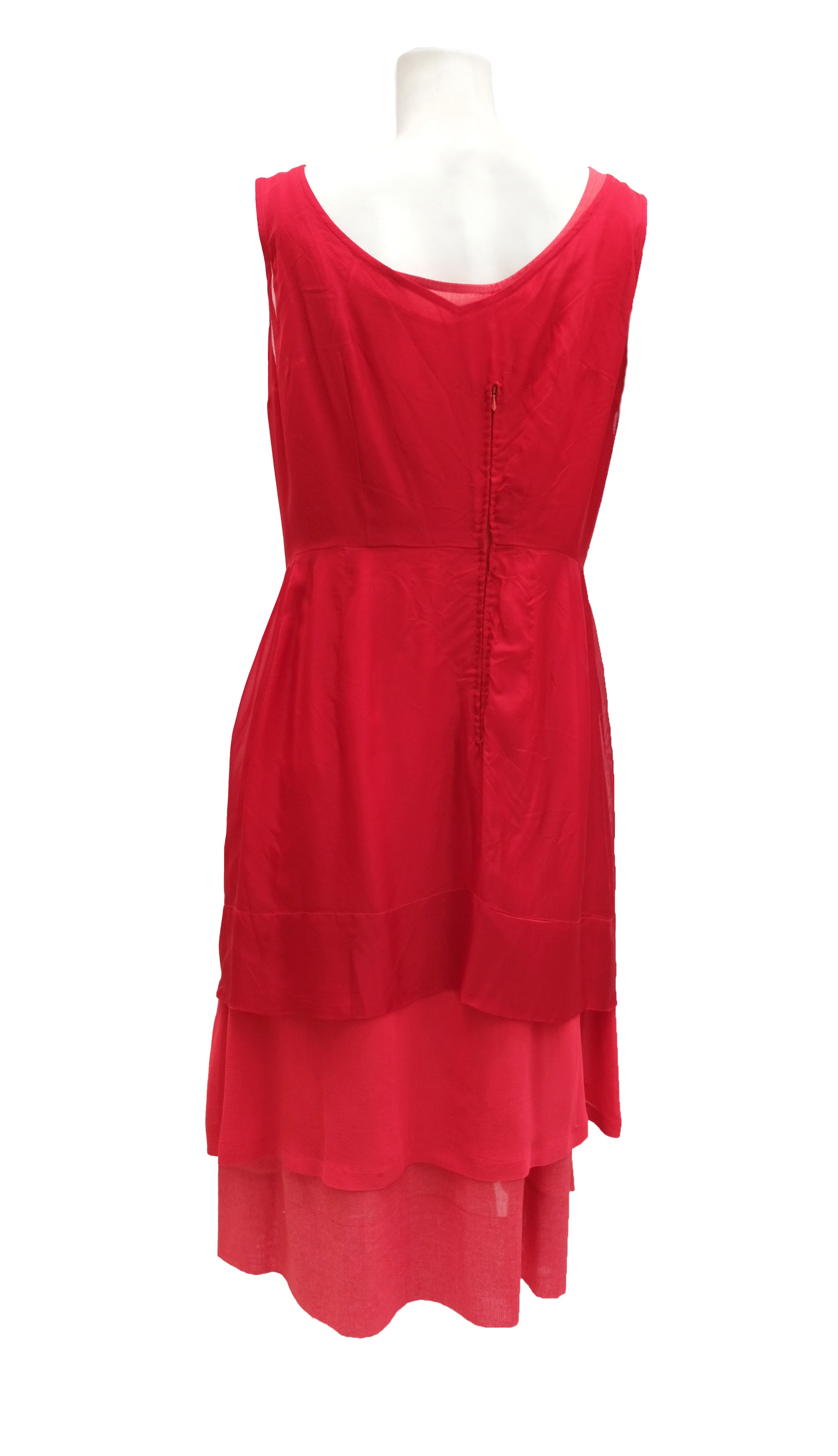 Vintage Summer Dress in  Layers of Red Silk, UK10-12