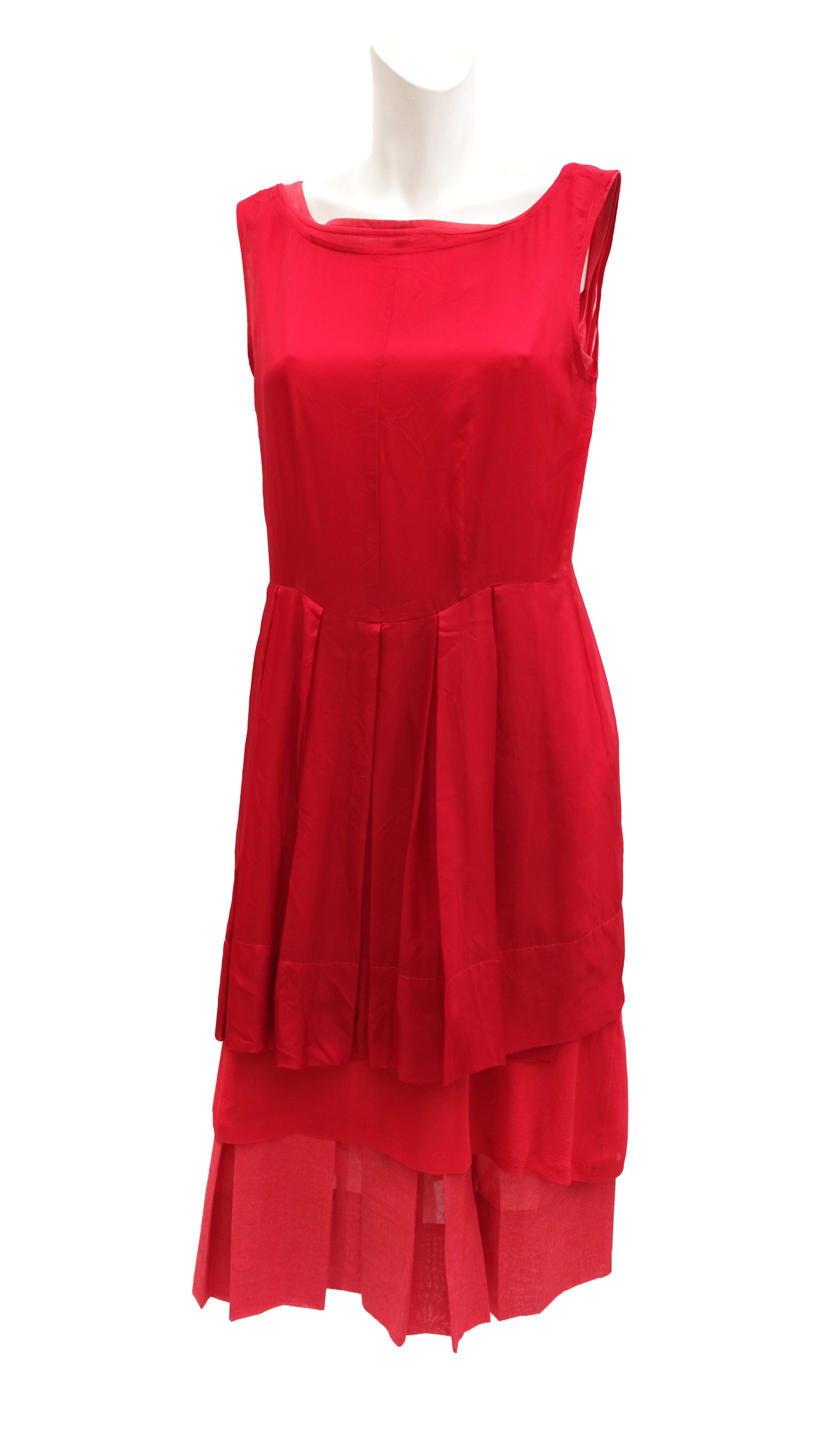 Vintage Summer Dress in  Layers of Red Silk, UK10-12