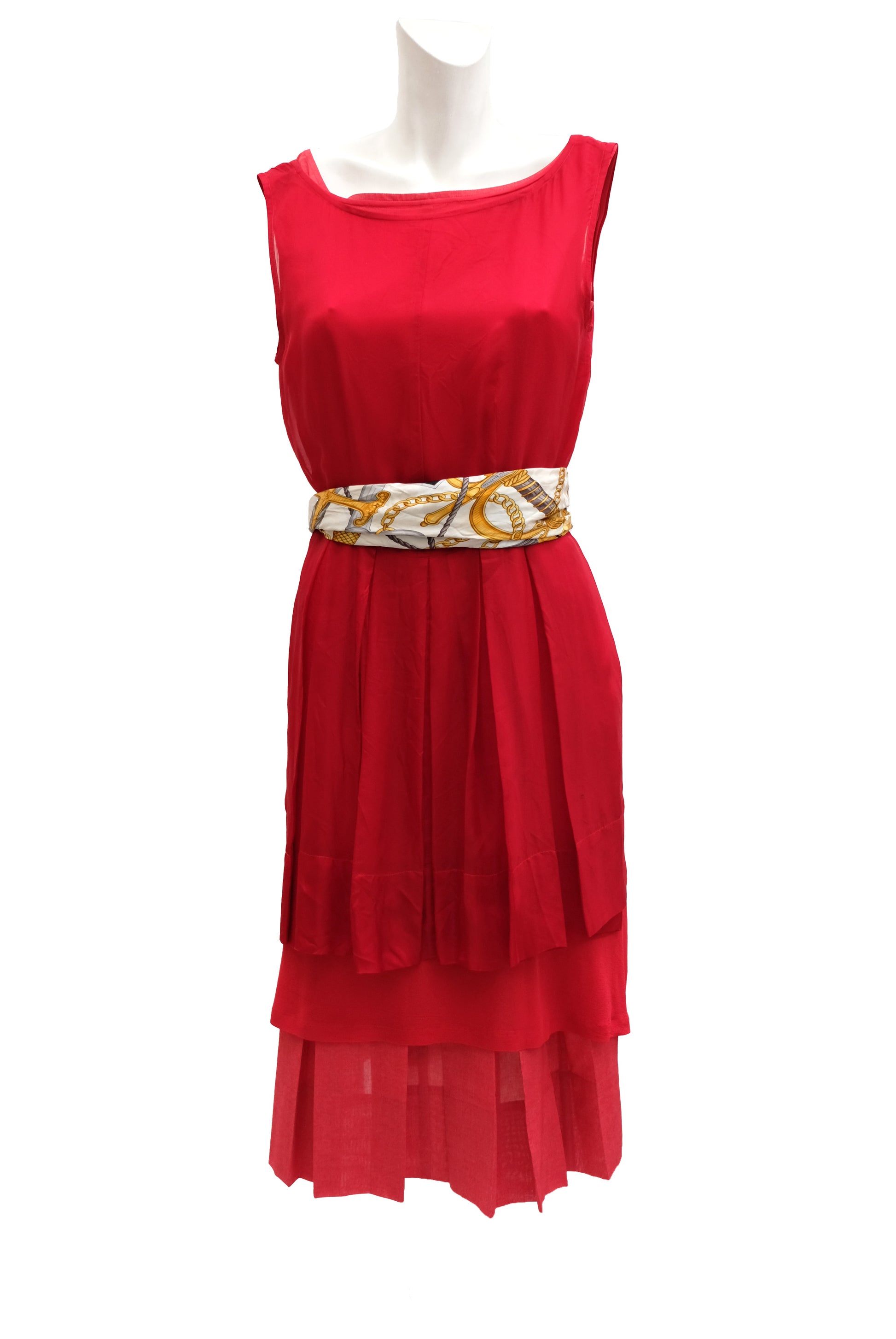 Vintage Summer Dress in  Layers of Red Silk, UK10-12