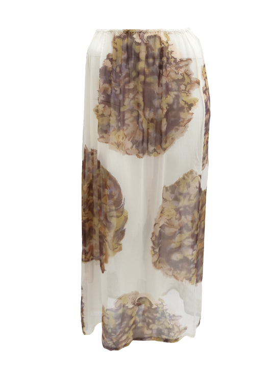 Dries van Noten Floaty Skirt in Printed Cream Silk Chiffon, UK12