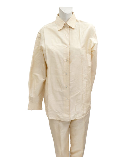 Marcello Rubinacci of Capri Shirt and Trouser Set in Cream Shantung Silk, UK10-12
