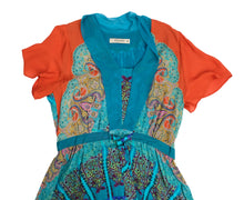 Etro Summer Maxi Dress in Turquoise & Orange Silk, UK14