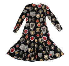 Dolce & Gabbana Black Silk Dress with Sacred Heart Motif, UK16-18