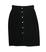 Chanel Vintage Button Through Skirt in Black Crepe with Gold Buttons, UK8