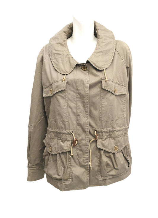 Margaret Howell Military Style Drawstring Jacket in Khaki Cotton, UK12