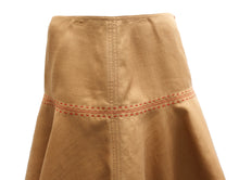 Anne Klein Skater Skirt in Tan Linen with Red Overstitching, UK12