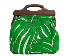 Miu Miu Tropical Leaf Print Cotton Handbag with Wooden Handles