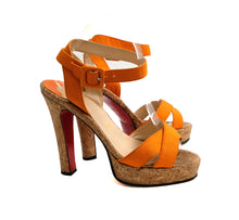 Christian Louboutin Summer Sandals in Orange Cotton with Cork Platforms, EU39.5