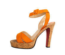 Christian Louboutin Summer Sandals in Orange Cotton with Cork Platforms, EU39.5