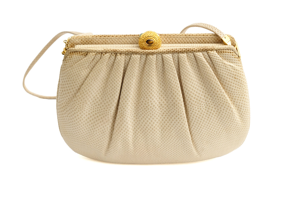 Judith Leiber Vintage Evening Bag in White Snakeskin with Jewelled Clasp