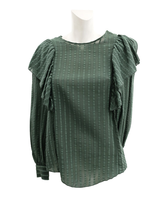 See by Chloe Green Seersucker Frill Blouse, EU38