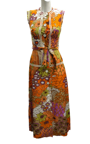 Gerald Davies Vintage Trippy Floral Summer Dress, UK8-10