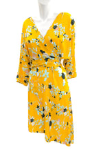 Diane von Furstenberg Kimono Wrap Dress in Yellow Floral Silk, UK10