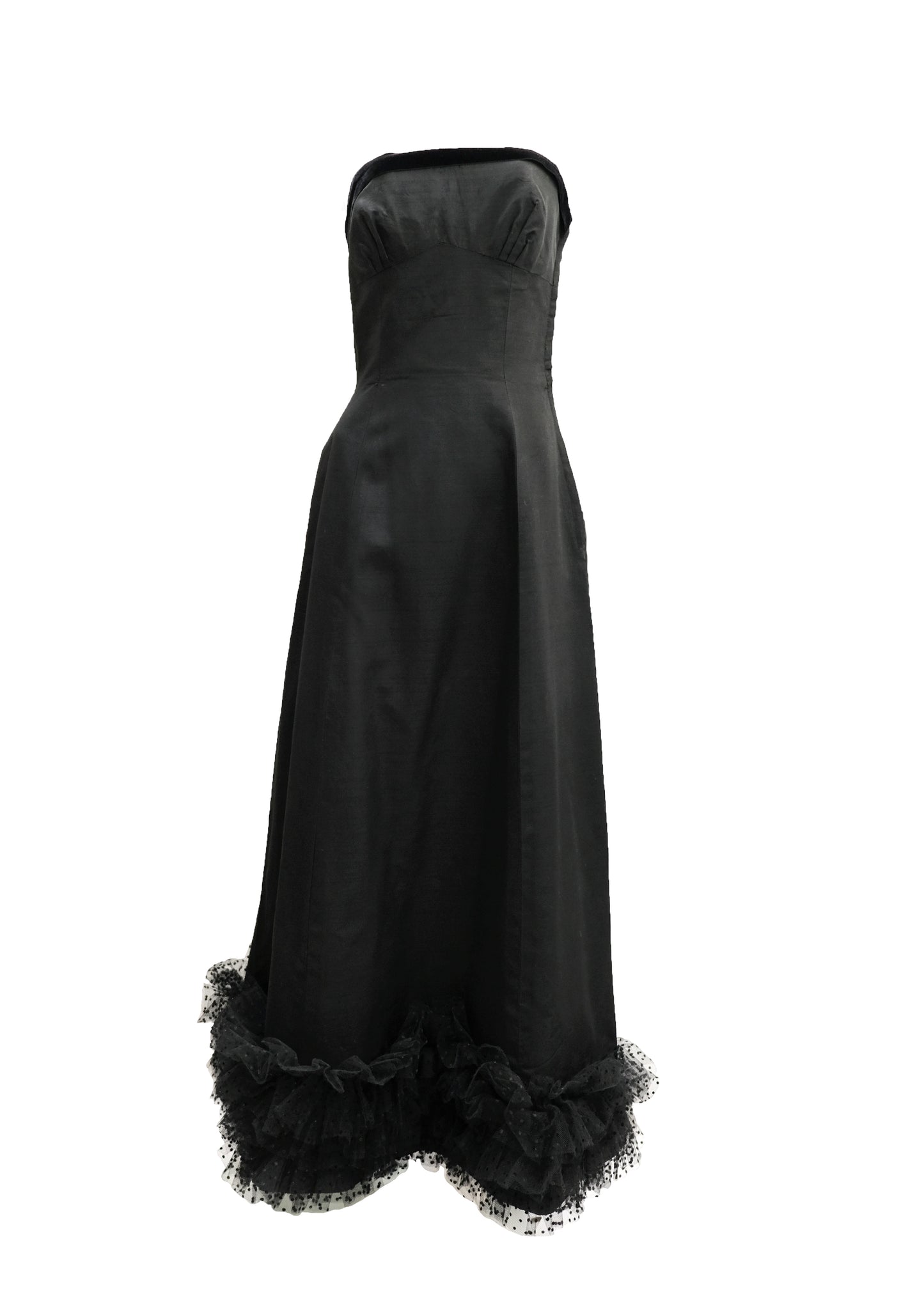 Vintage Fenwick Strapless Long Evening Dress with Net Frill, UK8