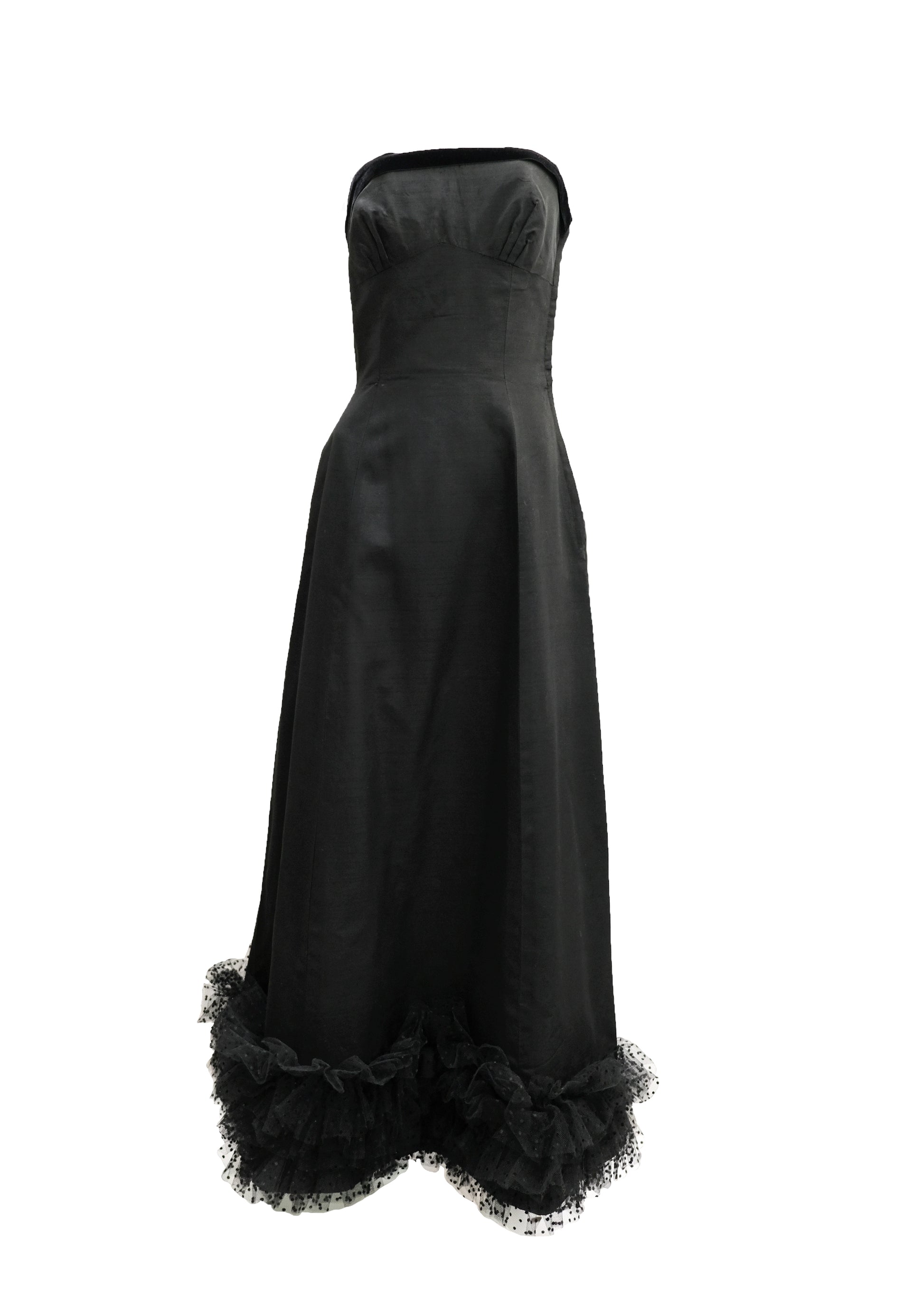 Vintage Fenwick Strapless Long Evening Dress with Net Frill, UK8