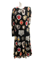 Dolce & Gabbana Black Silk Dress with Sacred Heart Motif, UK16-18