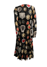Dolce & Gabbana Black Silk Dress with Sacred Heart Motif, UK16-18