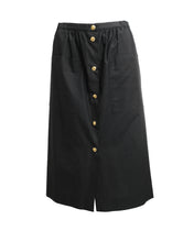 Celine Vintage Button Through Skirt in Black Cotton with Gold Studs, UK10-12