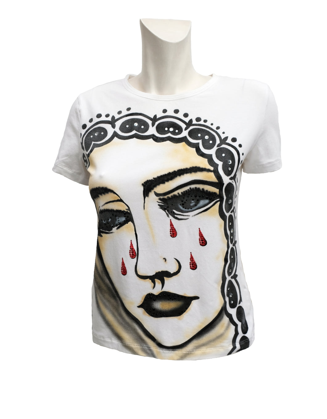 Iceberg Vintage White Hand Painted Weeping Madonna T shirt, UK10