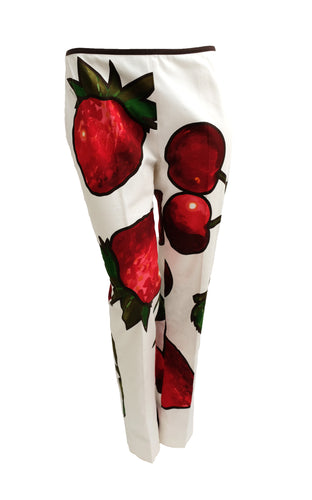 Iceberg White Cotton Trousers with Giant Fruit Print, UK10