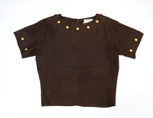 Givenchy Vintage 2 Piece Shorts Suit in Brown Linen with Gold Buttons, UK10-12