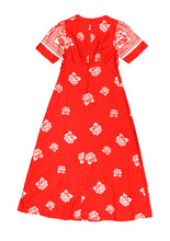 Mid Century Danish Maxi Dress in Red cotton with Floral Print, UK12-14