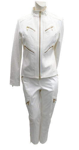 Celine 2 Piece Trouser Suit in Ivory Cotton with Gold Zips, UK10-12