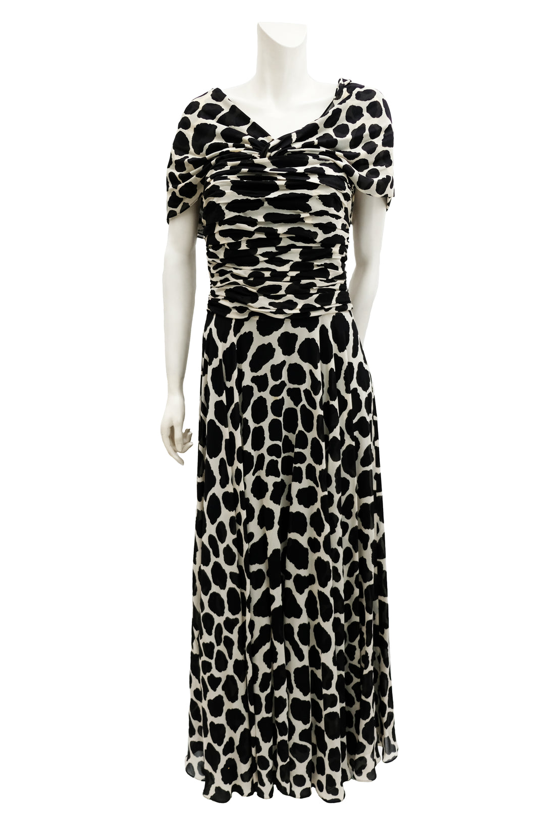 Louis Féraud Vintage Black and White Chiffon Evening Dress, UK10