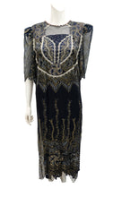 Zandra Rhodes Vintage Embellished Tunic in Printed Navy Chiffon, UK10