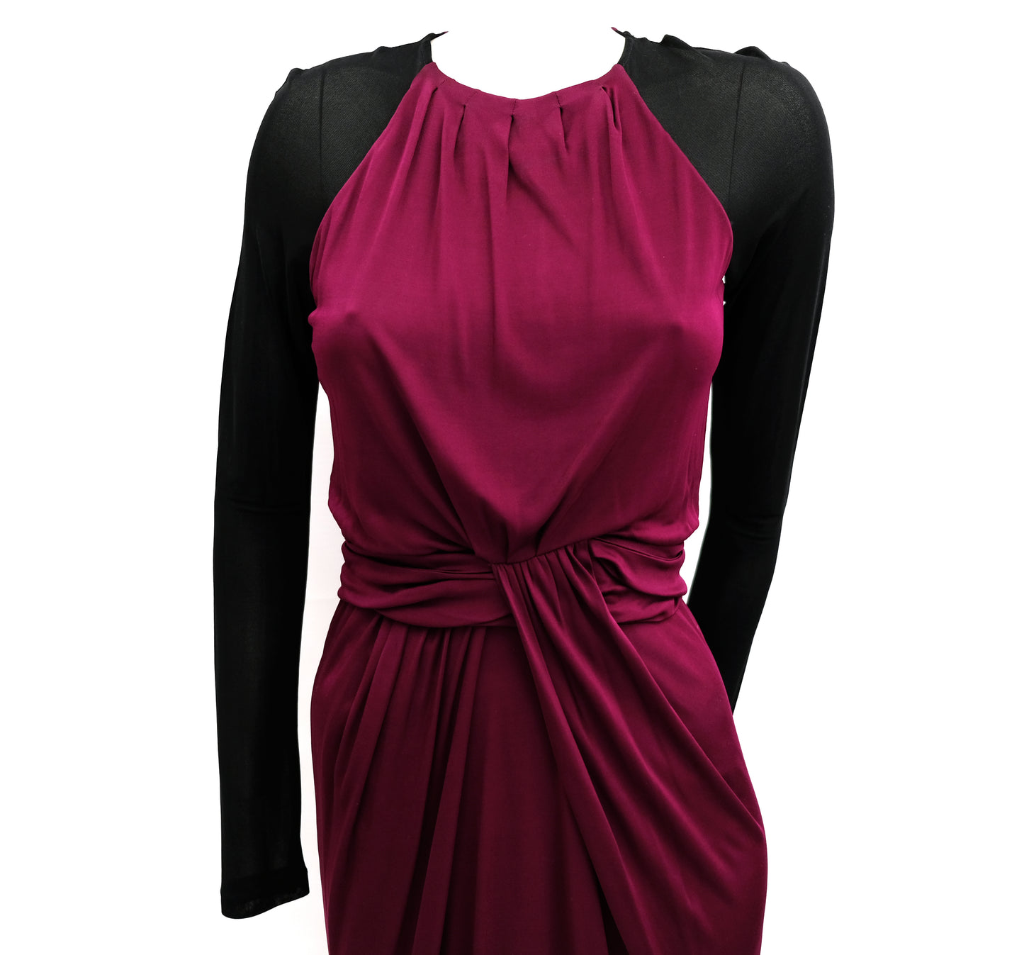 Hugo Boss Burgundy Floor Length Gown with Black Sleeves, UK10