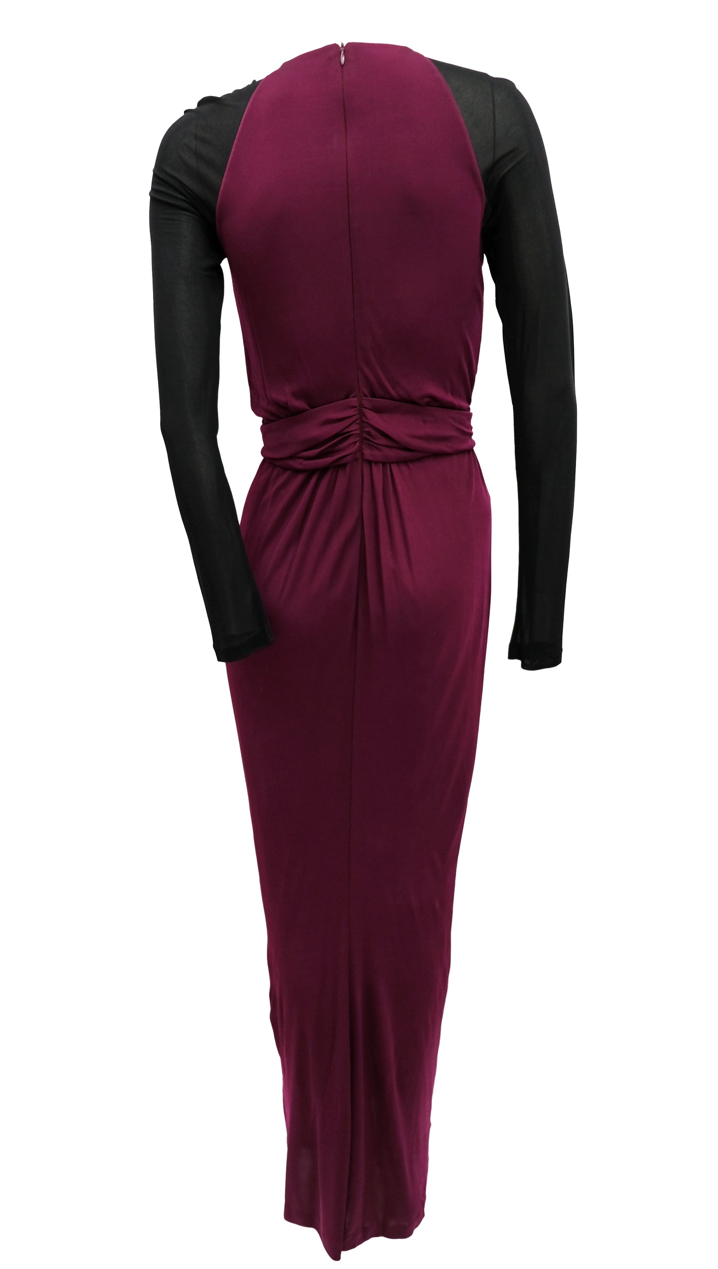 Hugo Boss Burgundy Floor Length Gown with Black Sleeves, UK10