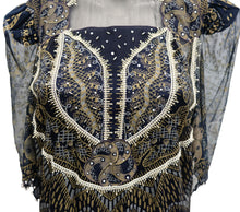Zandra Rhodes Vintage Embellished Tunic in Printed Navy Chiffon, UK10
