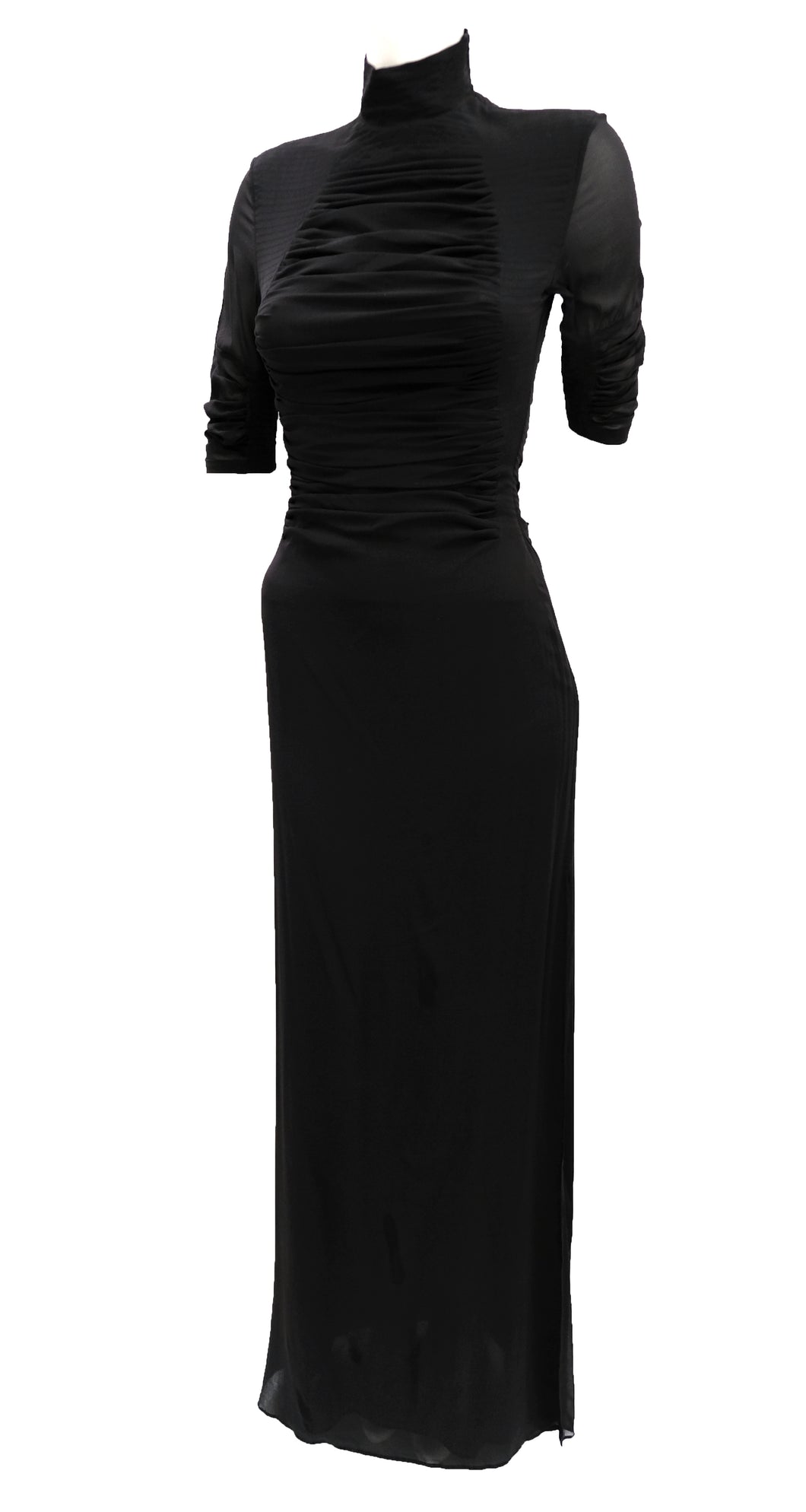 Yves Saint Laurent Ruched Black Silk Evening Gown, UK10