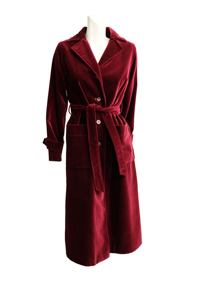 1970s Vintage Coat in Burgundy Velvet, UK10 – Menage Modern Vintage