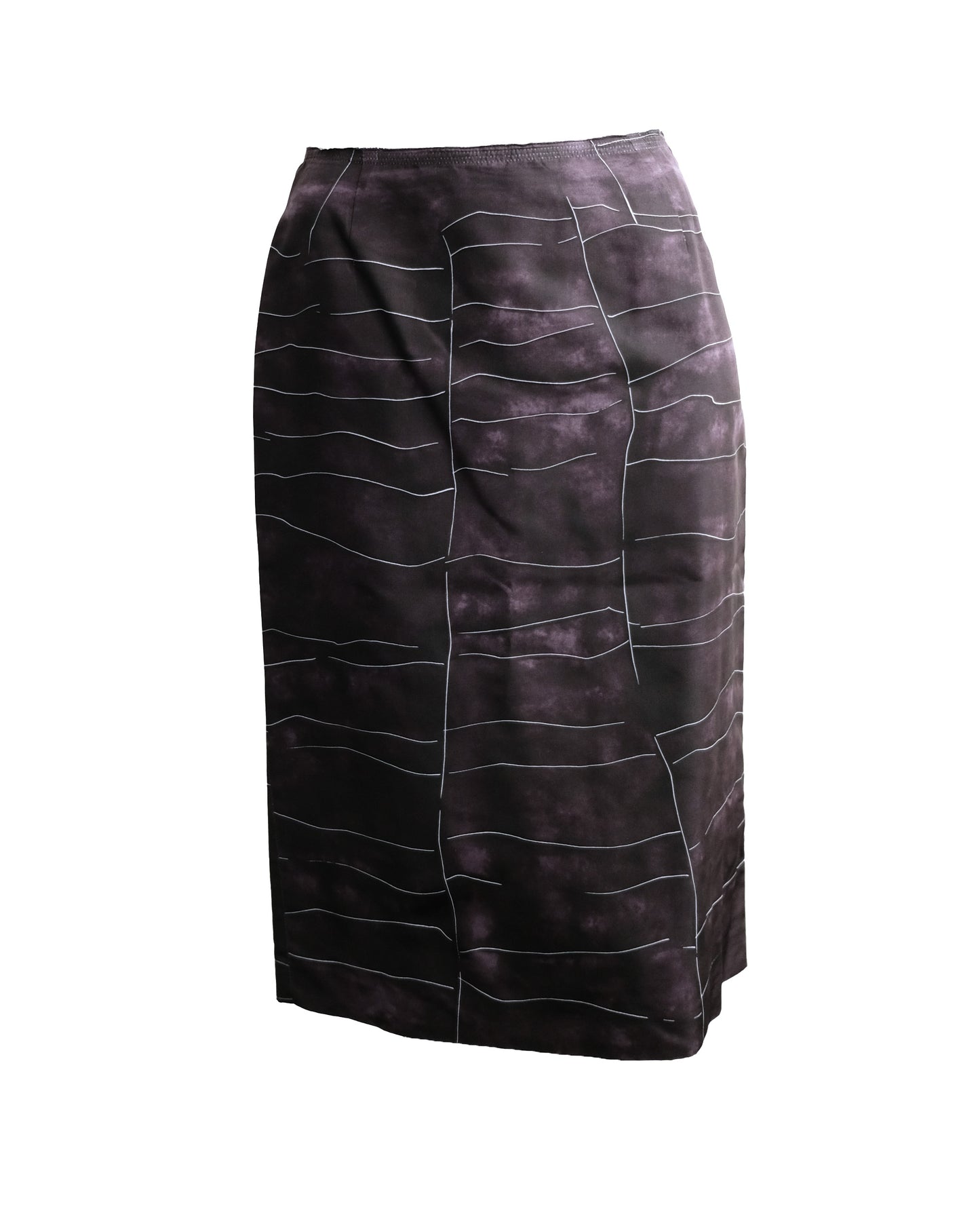 Prada Skirt & Shirt Set in Black Silk Faille with Abstract Print, UK10-14