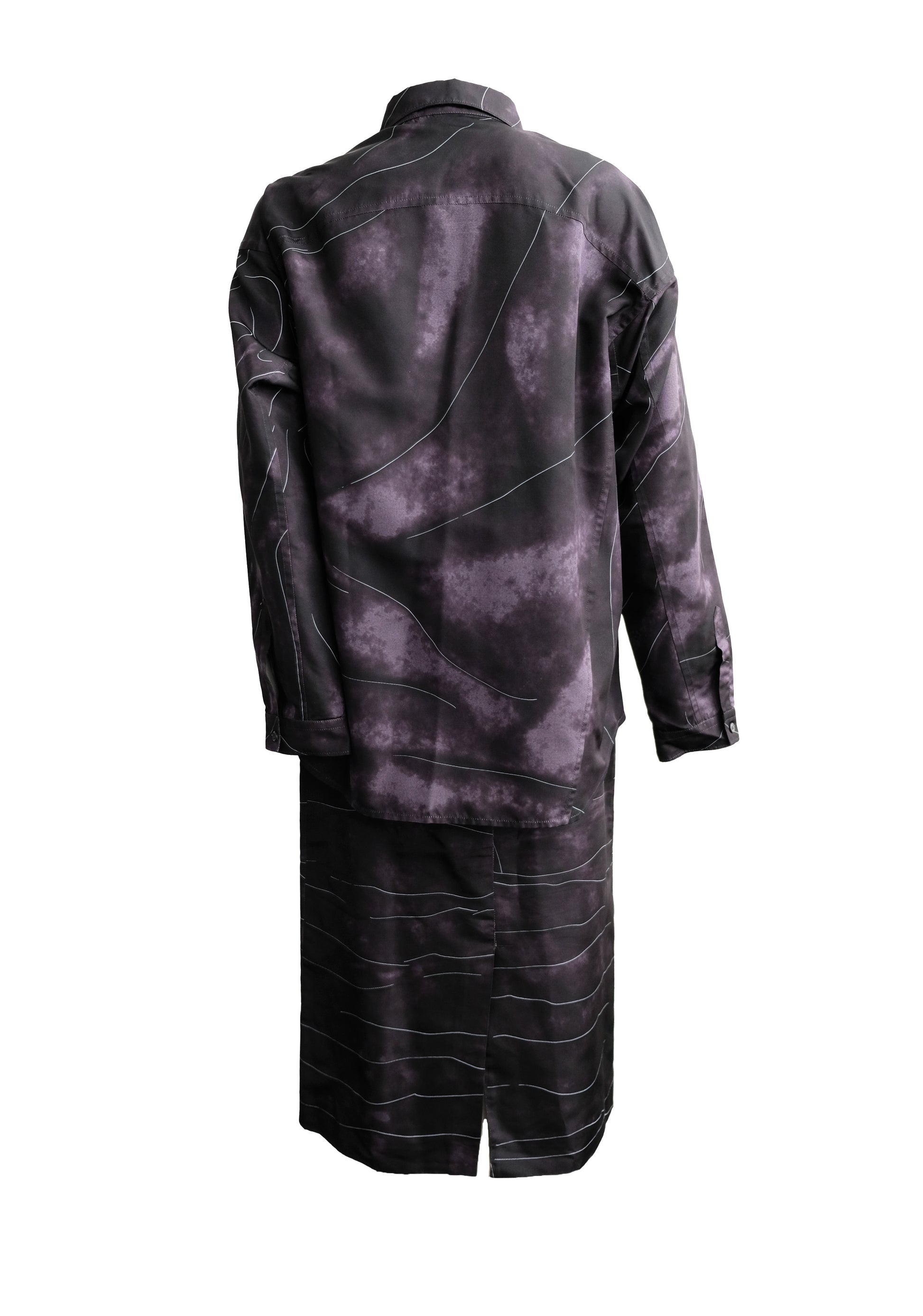 Prada Skirt & Shirt Set in Black Silk Faille with Abstract Print, UK10-14