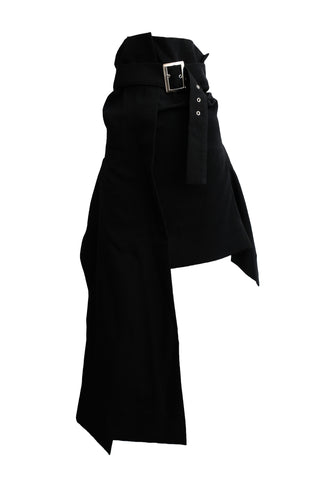Yohji Yamamoto Belted Asymmetrical Skirt in Black Wool, Sv
