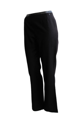 Chanel Vintage Trousers in Black Wool & Cashmere with Leather Trim, UK10