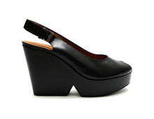 Robert Clergerie Peep Toe Slingback Platform Shoes in Black Leather, UK5.5-6