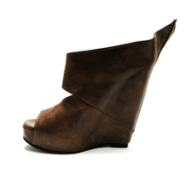 Rick Owens Brown Leather High Wedge Cut Out Sandals, UK5.5