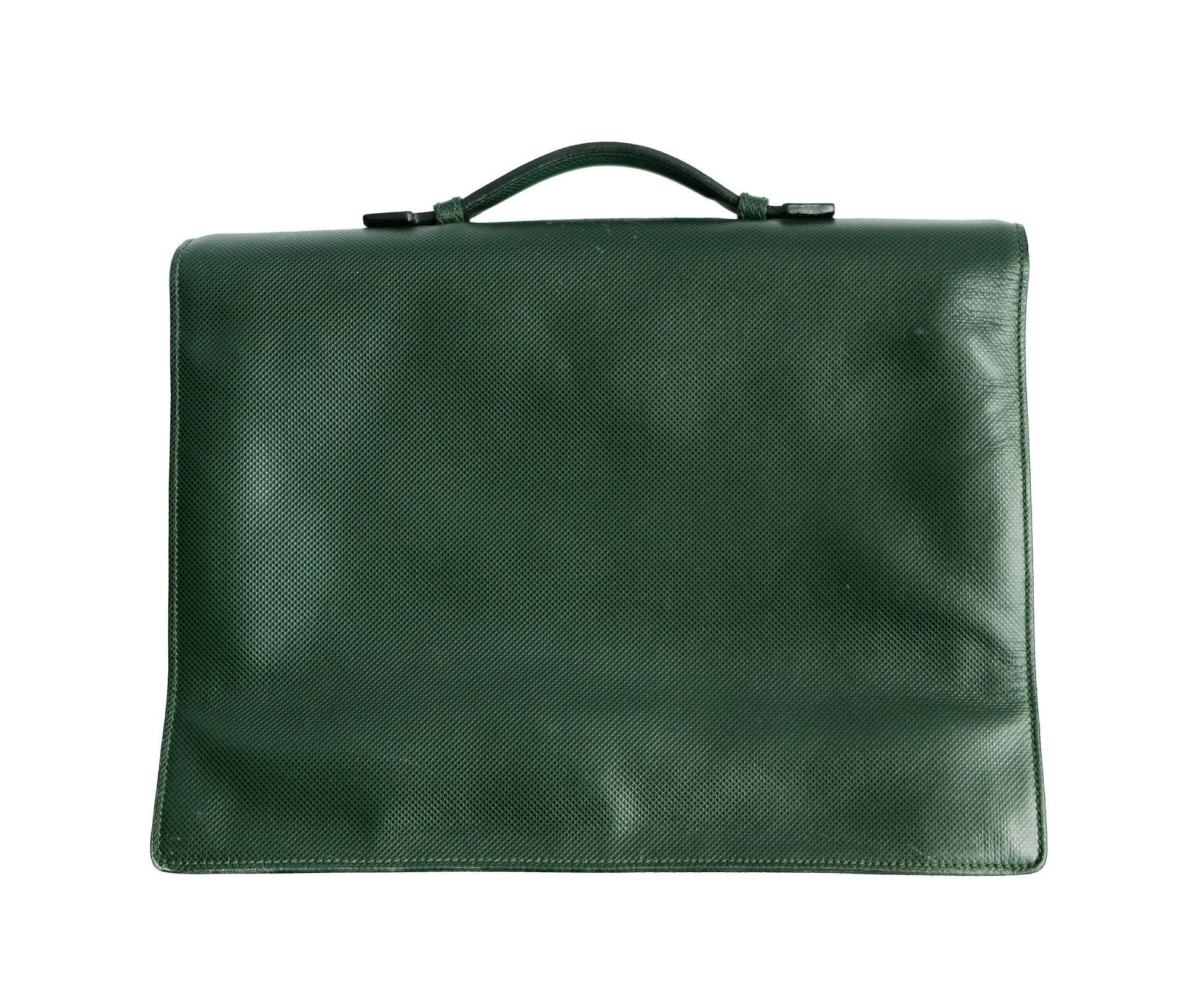 Bottega Veneta Vintage Briefcase in Embossed Green Leather