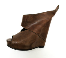 Rick Owens Brown Leather High Wedge Cut Out Sandals, UK5.5